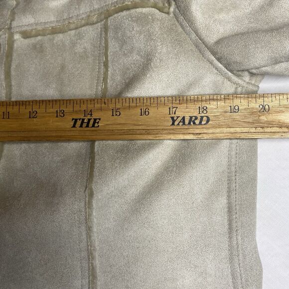 Vintage DENIM & CO Coat Faux Suede Fur Shawl Collar Pockets Button Women M Beige - Picture 7 of 11